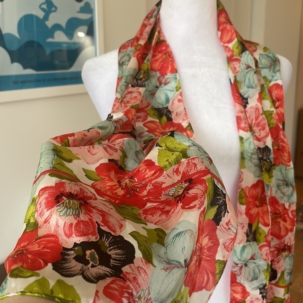 ECHO 100% Silk Japanese Scarf Floral - Picture 3 of 5